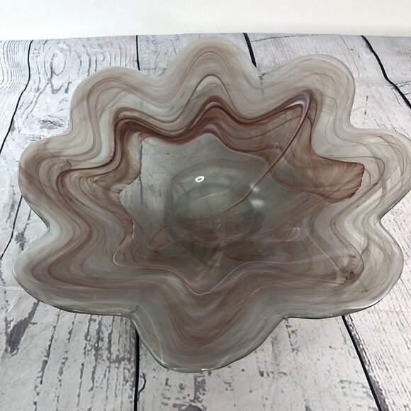 San Miguel Other - Vidrios San Miguel Recycled Art Glass Large 12" Pink Swirl Bowl Flower Shape